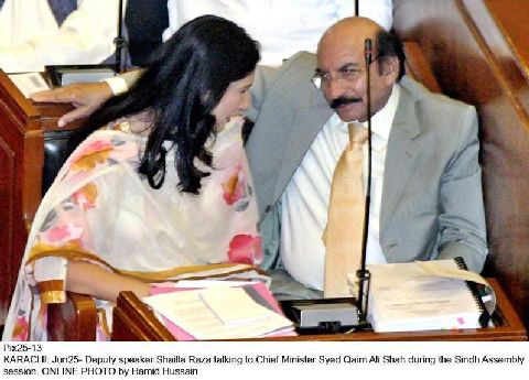 Shahla Raza with Qaim Ali Shah during assembly session